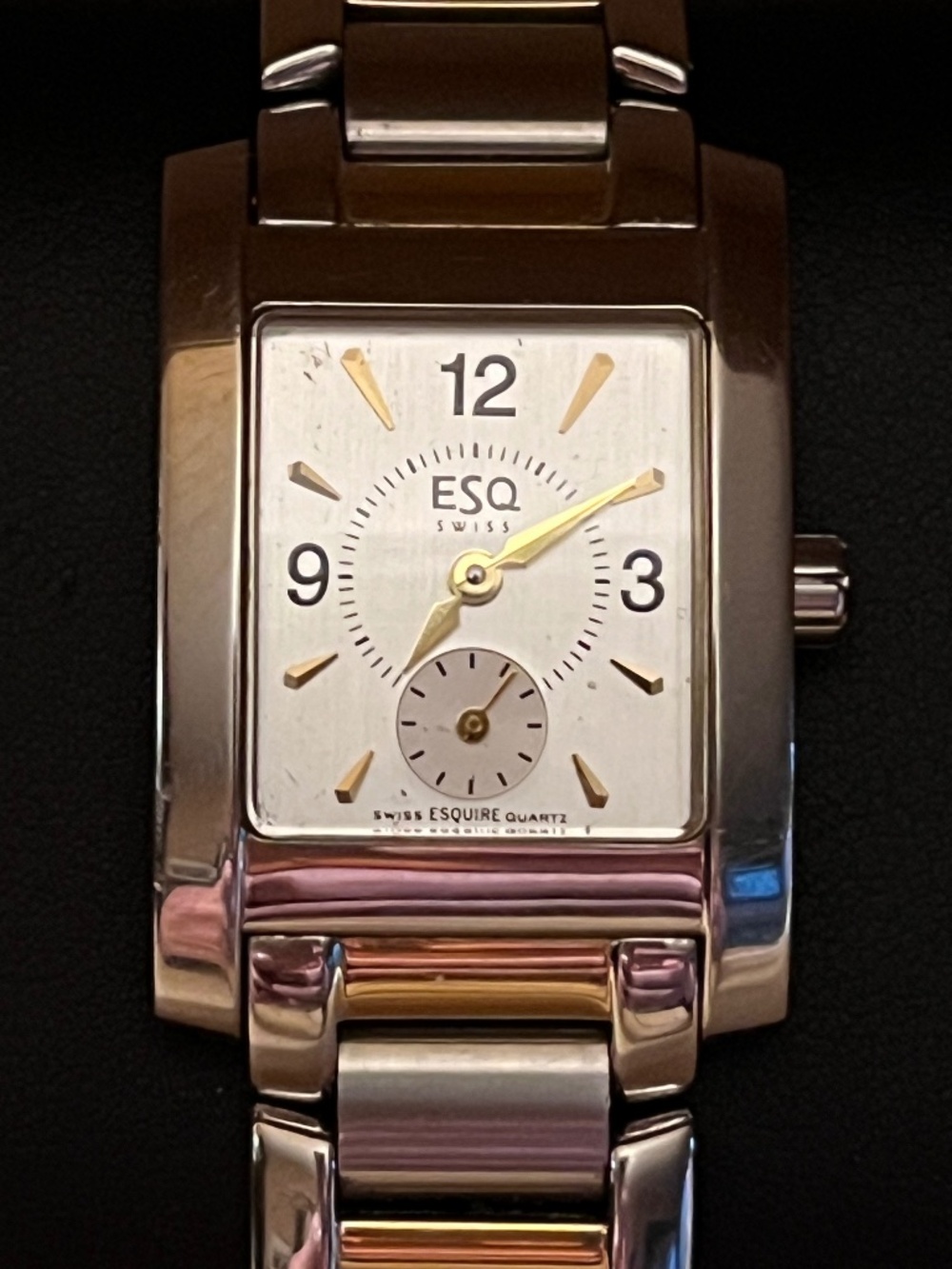 Vintage ESQ Swiss by Movado Ladies Two Tone Tank Watch 100674 Sub-Seconds T tkbr